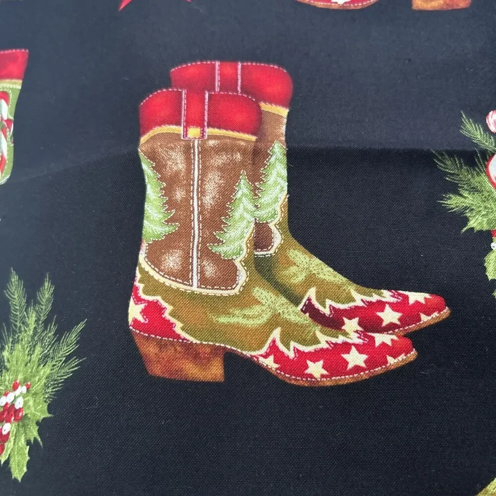 Kaufman Holly Jolly Christmas Cowboy Boot Print Cotton Quilting Fabric 2 Yd